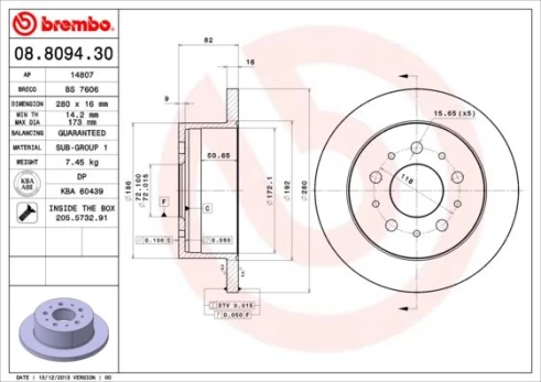 BREMBO 08.8094.30 Brake Disc
