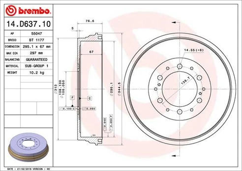 Stabdžių būgnas BREMBO 14.D637.10