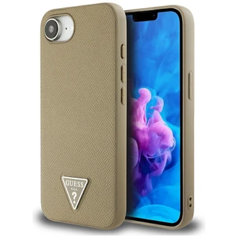 Dėklas Guess Grained Triangle MagSafe do iPhone 16e ruda