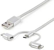 "StarTech.com" 1 m (3 f.t) daugiafunkcinis USB įkrovimo laidas - "iPhone" / "iPad" / "iPod" / "Android" - "Apple MFi Certified" - "3 in 1" USB įkroviklis - Pintas, 1 m, USB A, "Micro-USB B", USB 2.0, 480 Mbit/s, sidabrinis kaina