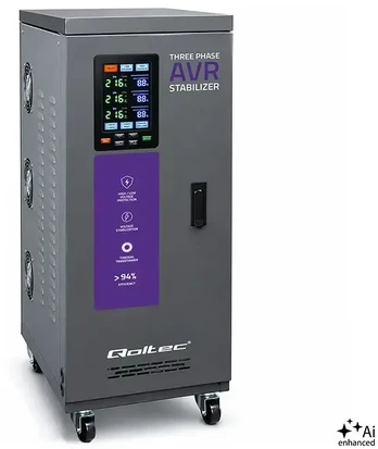 Qoltec Three-phase AVR MULTIPROTECTION voltage stabiliser | 15kVA | Accuracy ± 3% | 3-phase servo motor | LCD