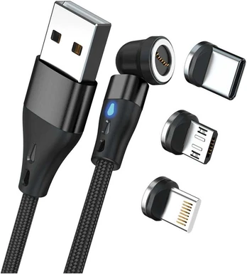 Kabelis USB Realpower USB-A - USB-C + microUSB + Lightning 2 m Juodas (439643)