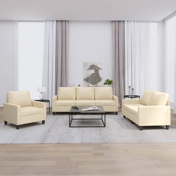 Sofa Sofos komplektas su pagalvėlėmis, 3 dalių, kreminis, audinys