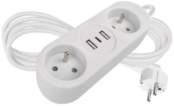 Emos extension cable 1.4 m / 2 sockets+2×USB-A+1×USB-C / baltas / PVC / 1.5 mm2