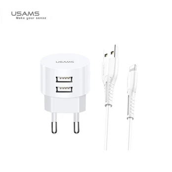 Usams kelioninis USB įkroviklis + lightning laidas , Baltas