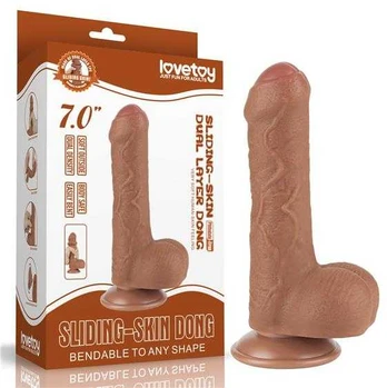 LOVETOY 7'' Sliding Skin Dual Layer Dong Brown