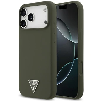 Guess Silicone Triangle Logo MagSafe - dėklas skirtas Apple iPhone 17 Pro Max khaki