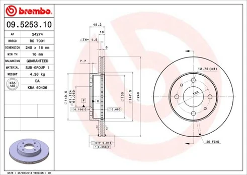 Stabdžių diskas BREMBO 09.5253.10