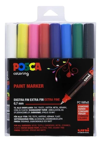 Posca – PC1MR – Extra Fine Tip Pen – Basic Colors, 8 pc