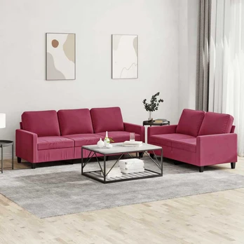 Sofa Sofos komplektas su pagalvėlėmis, 2 dalių, vyno, aksomas
