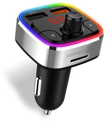 CONNECT IT CarRGB Wireless FM transmitter, 2xUSB+MicroSD, Sidabrinis