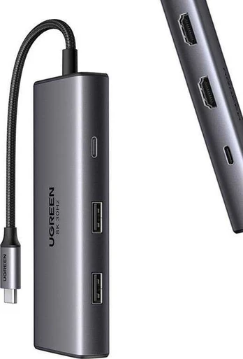 Adapteris USB Ugreen Adapteris 6w1 UGREEN CM498 Hub USB do 2x USB-A 3.0, USB-C 3.0, 2xHDMI, PD