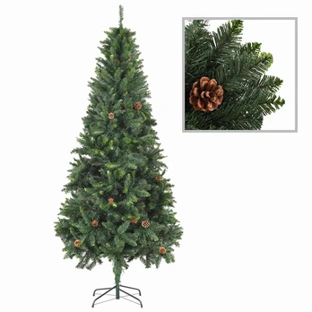 Dirbtinė kalėdinė eglutė su kankorėžiais, žalios sp., 210cm
