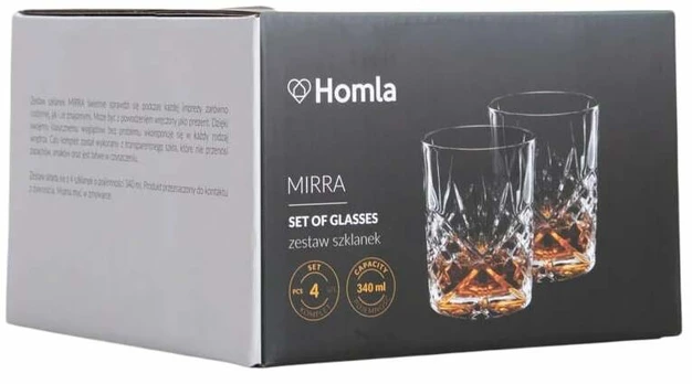 Stiklinių komplektas Homla Mirra, stiklas, 0.2 l, 4 vnt.