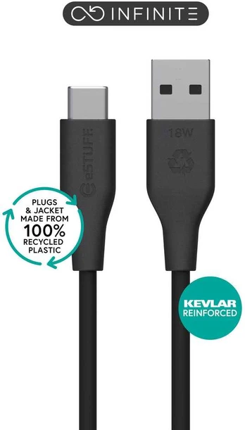 eSTUFF INFINITE (GRS) USB-C to USB-A Cable 1m Juodas. Recycled