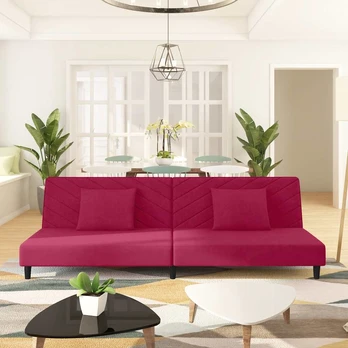 Dvivietė sofa-lova su dvejomis pagalvėmis, vyno, aksomas