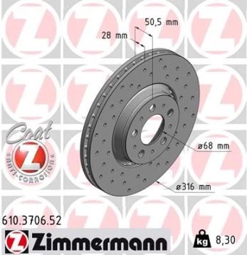 Stabdžių diskas ZIMMERMANN 610.3706.52