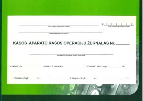 EKA kasos operacijų žurnalas, horizontalus, A4, 3-jų dalių virš.