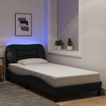 Lovos rėmas su LED, juodos spalvos, 90x200cm, audinys