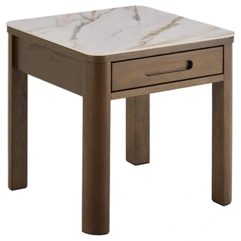 Southampton side table, Top ceramic cream Talvera, Base oak veneer smoke, 45x45x45 cm