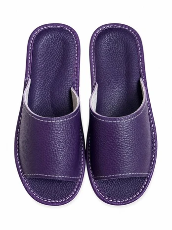 Moteriškos odinės šlepetės, violetinės