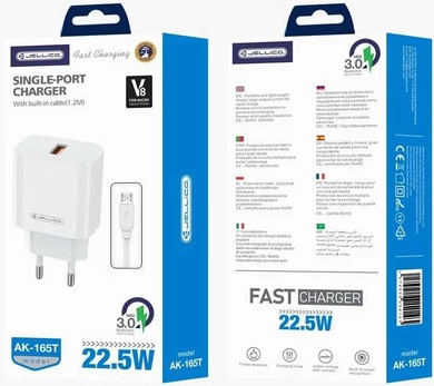 JELLICO wall charger AK165 22,5W 1xUSB QC3.0 + cable Micro USB Baltas