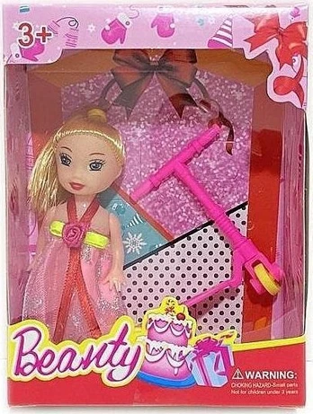 Mini lėlė 7cm su paspirtuku