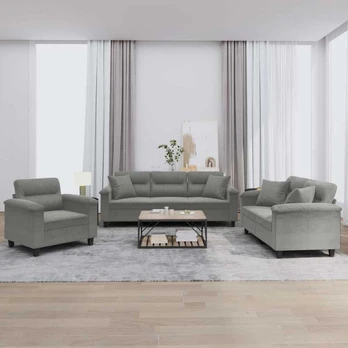 Sofa Sofos komplektas su pagalvėmis, 3 dalių, pilkas, audinys