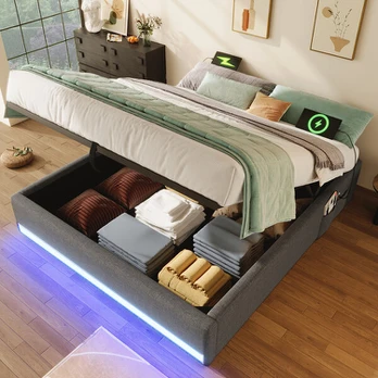 Apgaubtas lovos rėmas, 140x200 cm, LED, USB-C, 1 vnt