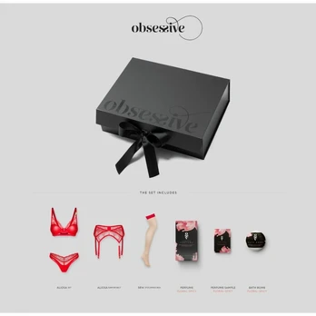 Obsessive Aliosa Gift Box Raudona - Luxury Lingerie Set with Perfume & Bath Bomb