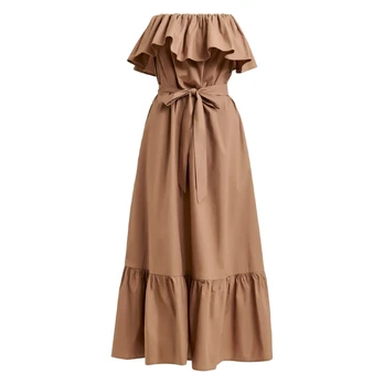 Maxi suknelė moterims, Ruda, 2 belted ruffle dress