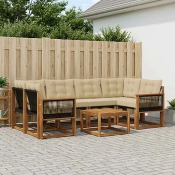 Lauko sofos komplektas su pagalve 7 pcs Natūralus ir bežinis
