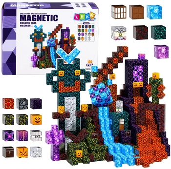 Lean Toys Set of Magnetic Blocks Cubes Pixels Dark World 3D 100 pcs.