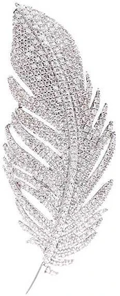 Troli Elegant glittering brooch Feather Sidabrinis