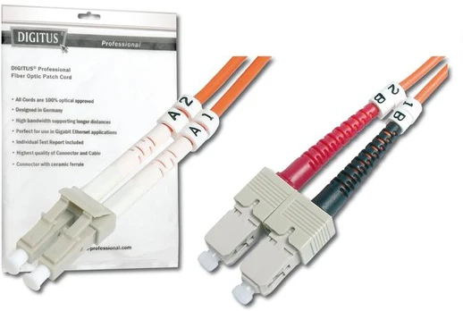 Assmann Electronic DIGITUS LWL patchable LC/SC 50/125um 1m Multimode Duplex Halogenfrei bis 1Gbit su Messprotokoll oranžinis OM2