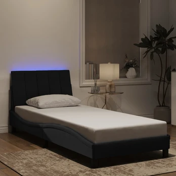 Lovos rėmas su LED, juodos spalvos, 90x200cm, aksomas