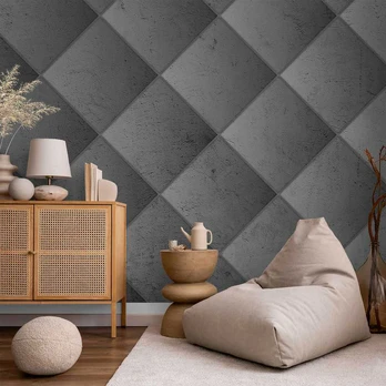 Artgeist Fototapetas - Pilkas symmetry - geometric pattern in concrete pattern with light joints