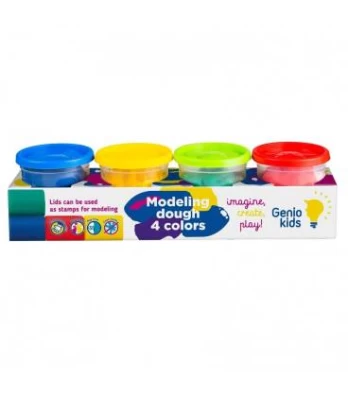 GENIO KIDS NATŪRALUS PLASTILINAS - MODELINAS, 4 SPALVOS PO 140G