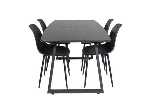 Inca Extentiontable - Black top / black Legs+Polar Plastic Dining Chair - Black Legs / Black Plastic_4