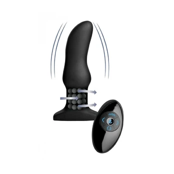 XR Brands Model M Curved Rotating Bead Plug with Remote - Black