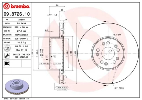 Stabdžių diskas BREMBO 09.8726.10