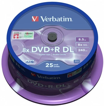 1x25 Verbatim DVD+R Double Layer 8x Speed, 8,5GB matt silver