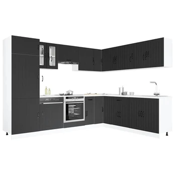 Virtuvinių spintelių komplektas, 14 dalių, Lucca, juoda
