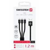 Swissten 3in1 Textile Data Cable 1.2m kaina