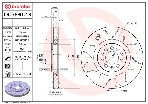 Stabdžių diskas BREMBO 09.7880.1S