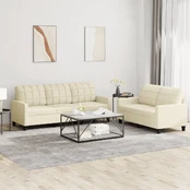 Sofa Sofos komplektas su pagalvėmis, 2 dalių, kreminis, dirbtinė oda kaina