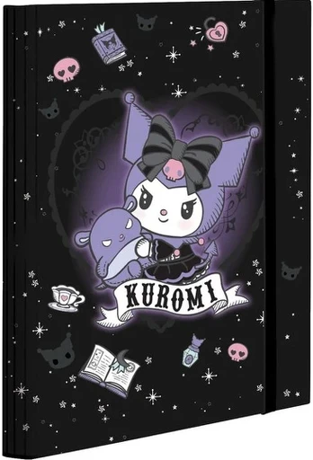 Kartoninis dėklas su guma Kuromi, nugarėlė 3cm, A4