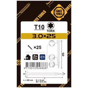 Medsraigtis Forte Tools, 3 x 25 mm, balta, 25 vnt.