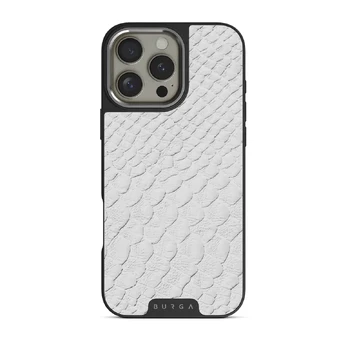 Glacial Desert - White Snakeskin iPhone 16 Pro Case, Elite Dark (MagSafe) / Silver