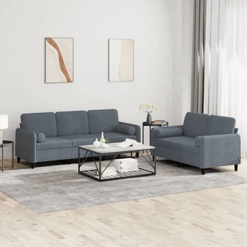 Sofa Sofos komplektas su pagalvėmis, 2 dalių, pilkas, aksomas